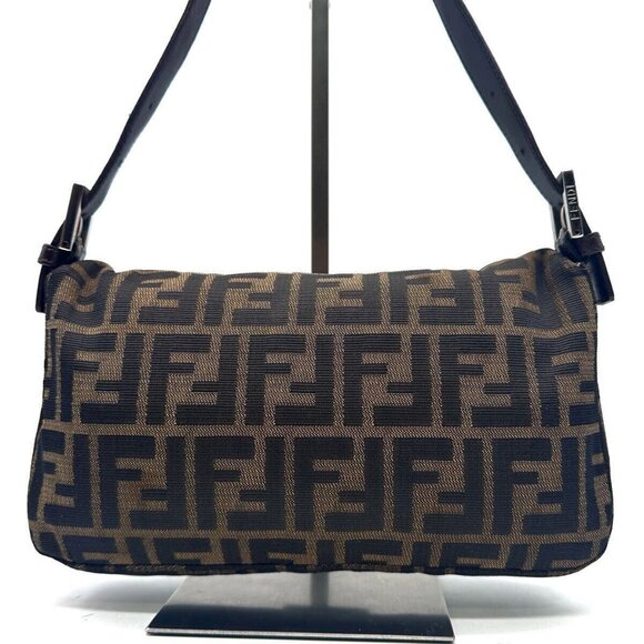 Authentic FENDI Zucca Mamma Baguette Canvas Leather Shoulder Bag Brown Tan - Picture 7 of 15